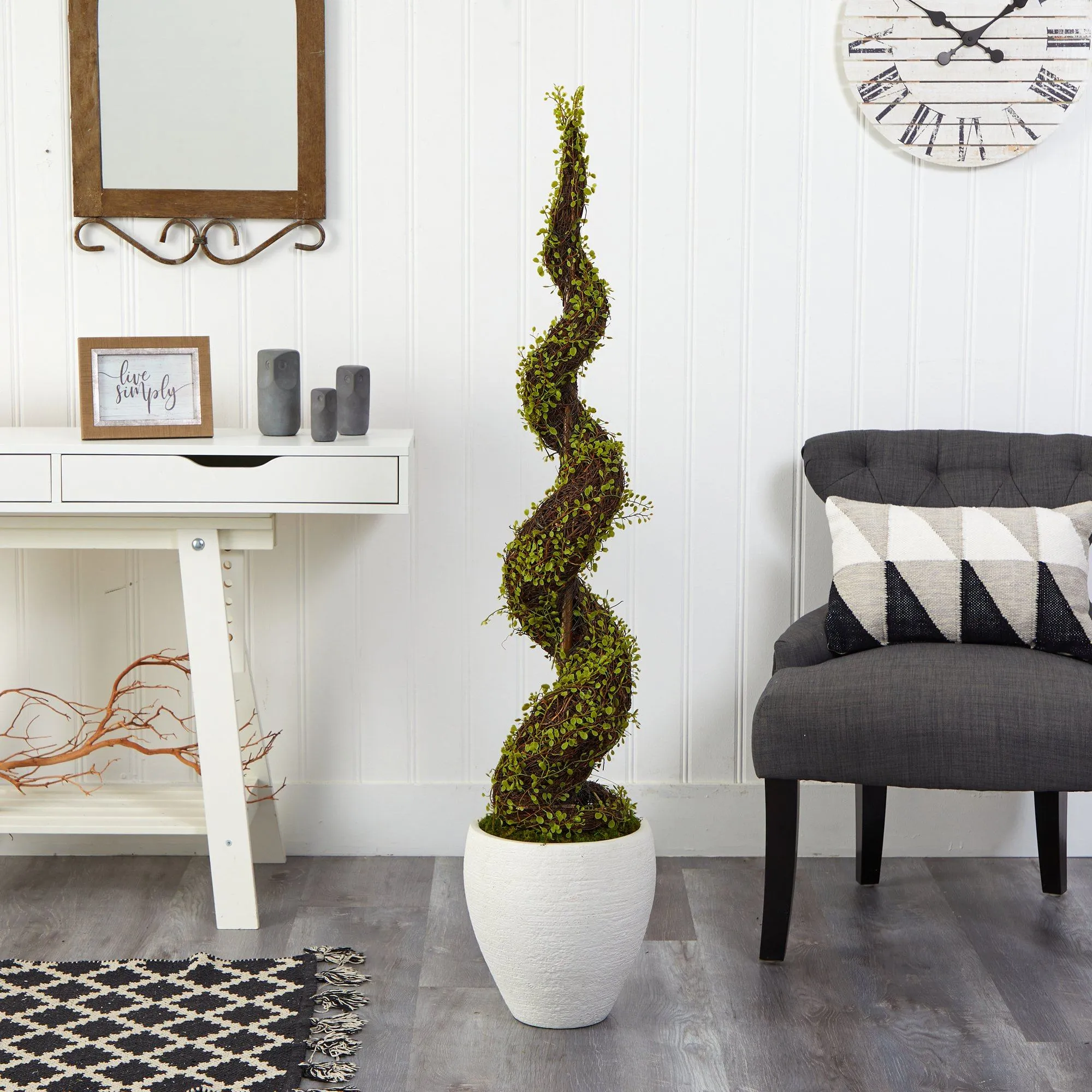 54” Mohlenbechia Spiral Artificial Tree in White Planter