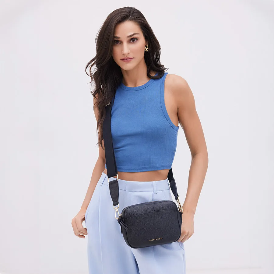 Amelia Black Leather Crossbody Bag