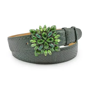Bottle Green Genuine Python Swarovski Sunburst Belt