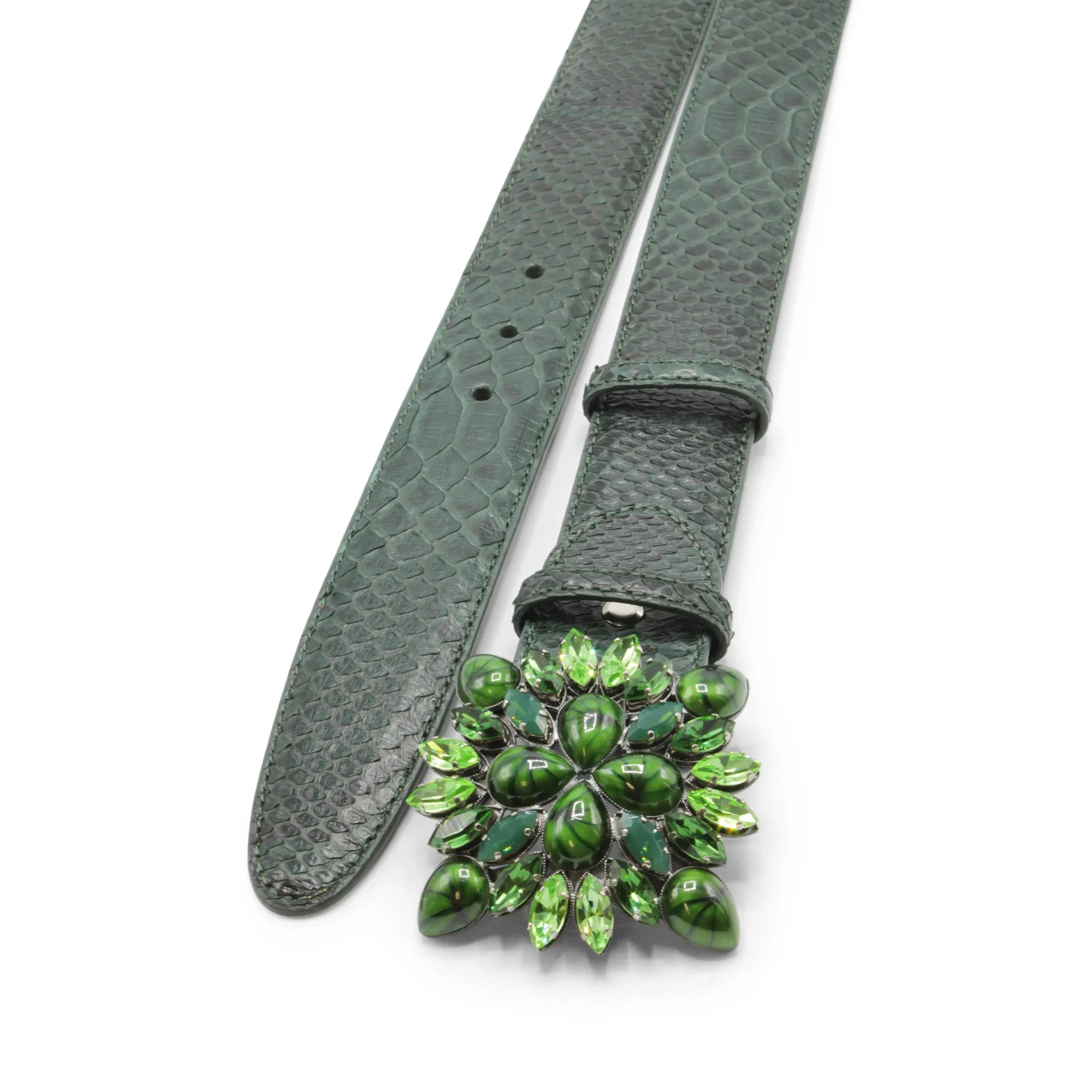 Bottle Green Genuine Python Swarovski Sunburst Belt