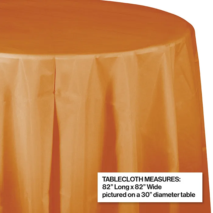 Bulk Pumpkin Spice Orange Round Plastic 82 inch Table Covers (12 per Case)
