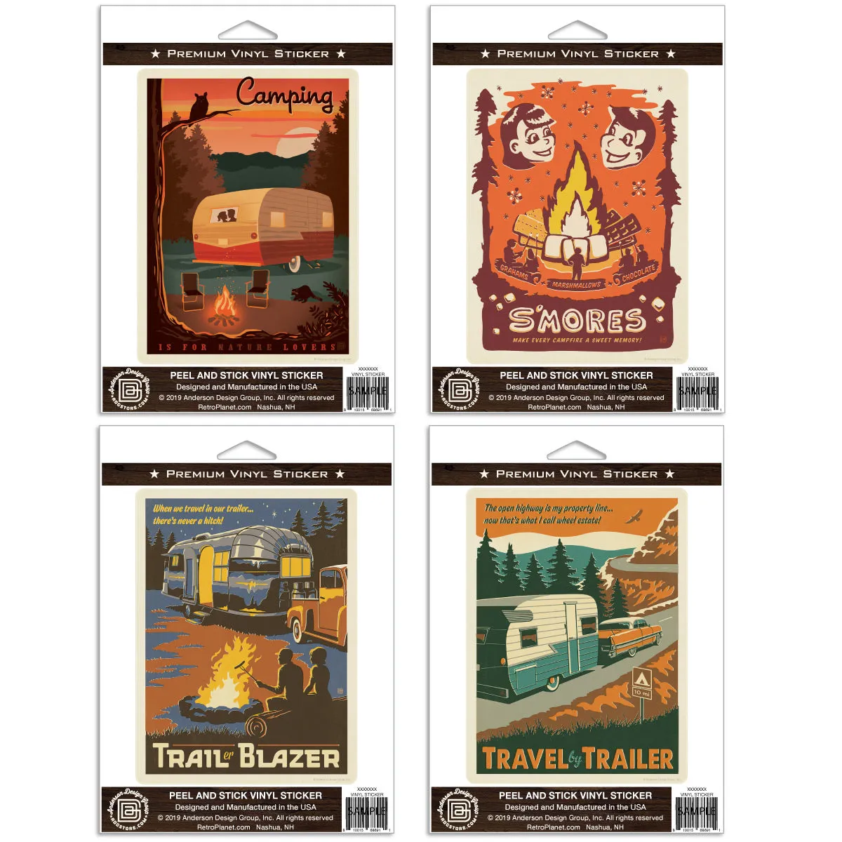 Camping Vinyl Sticker Set of 4