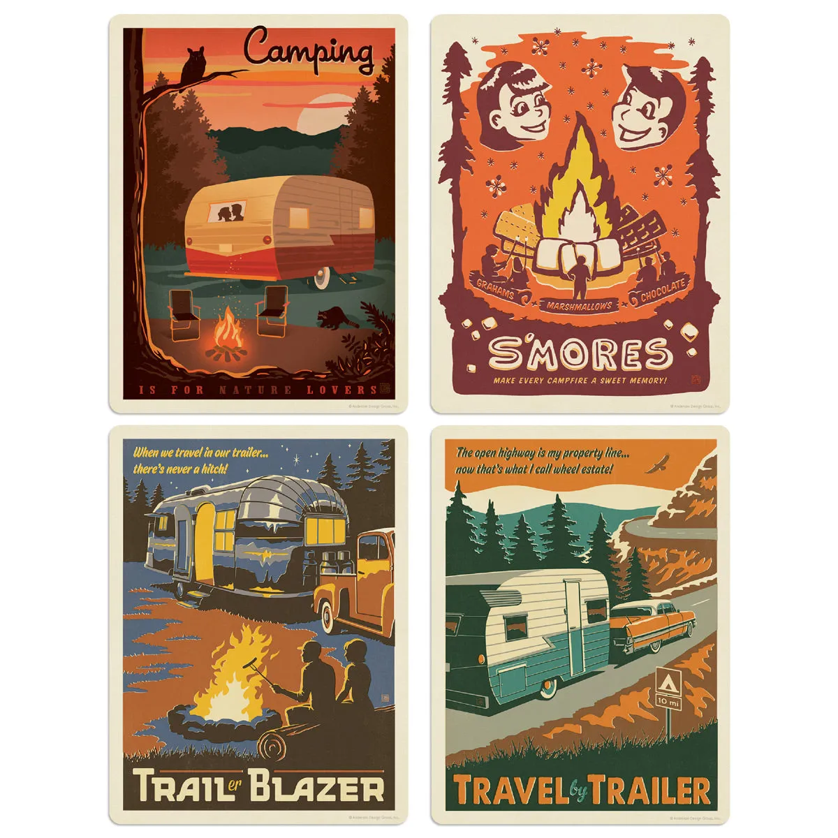 Camping Vinyl Sticker Set of 4