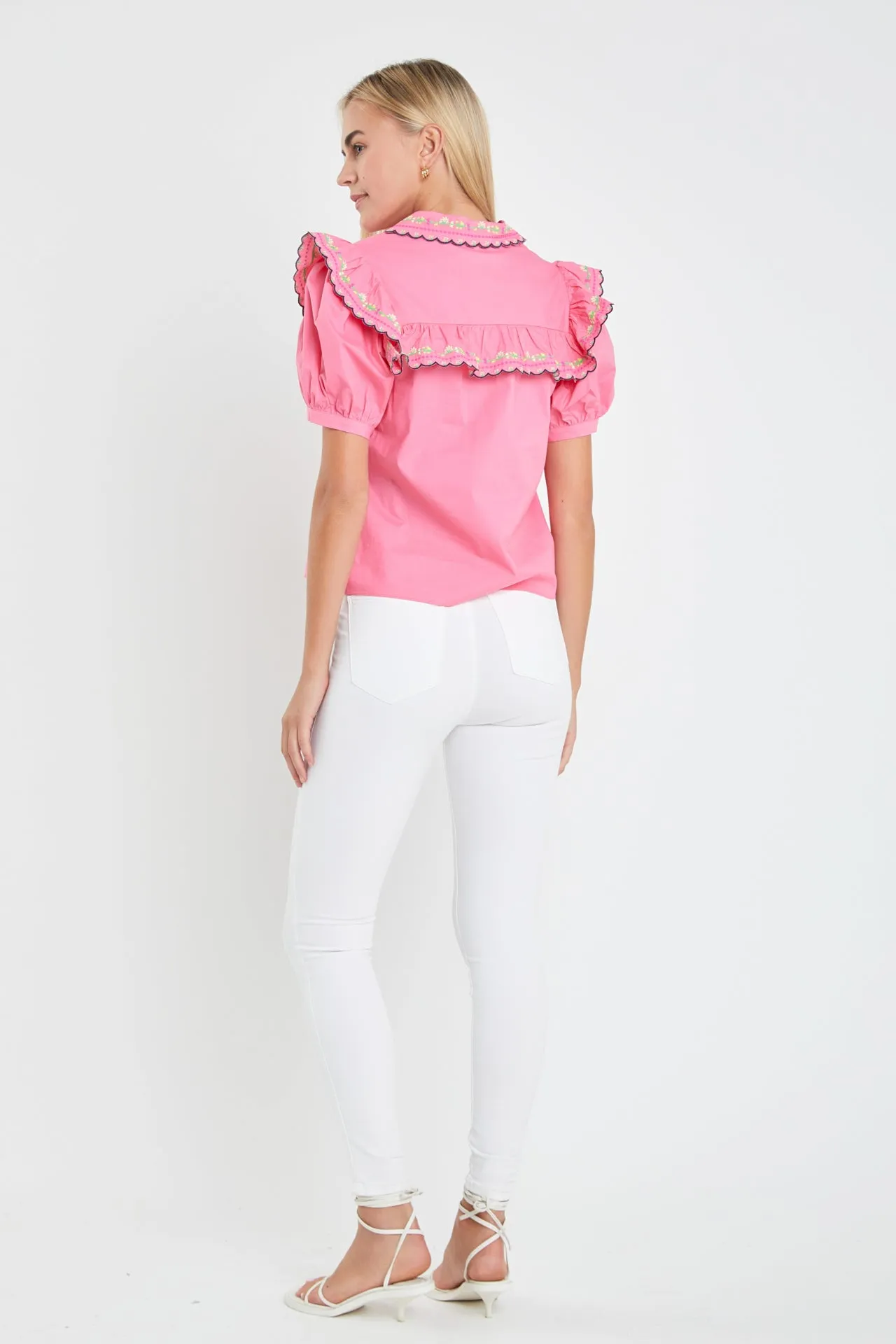 English Factory - Floral Embroidered Short Sleeve Top