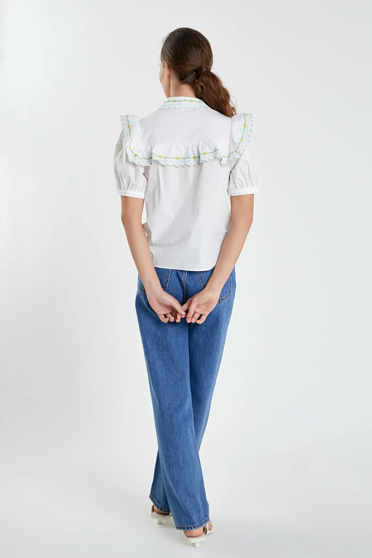 English Factory - Floral Embroidered Short Sleeve Top