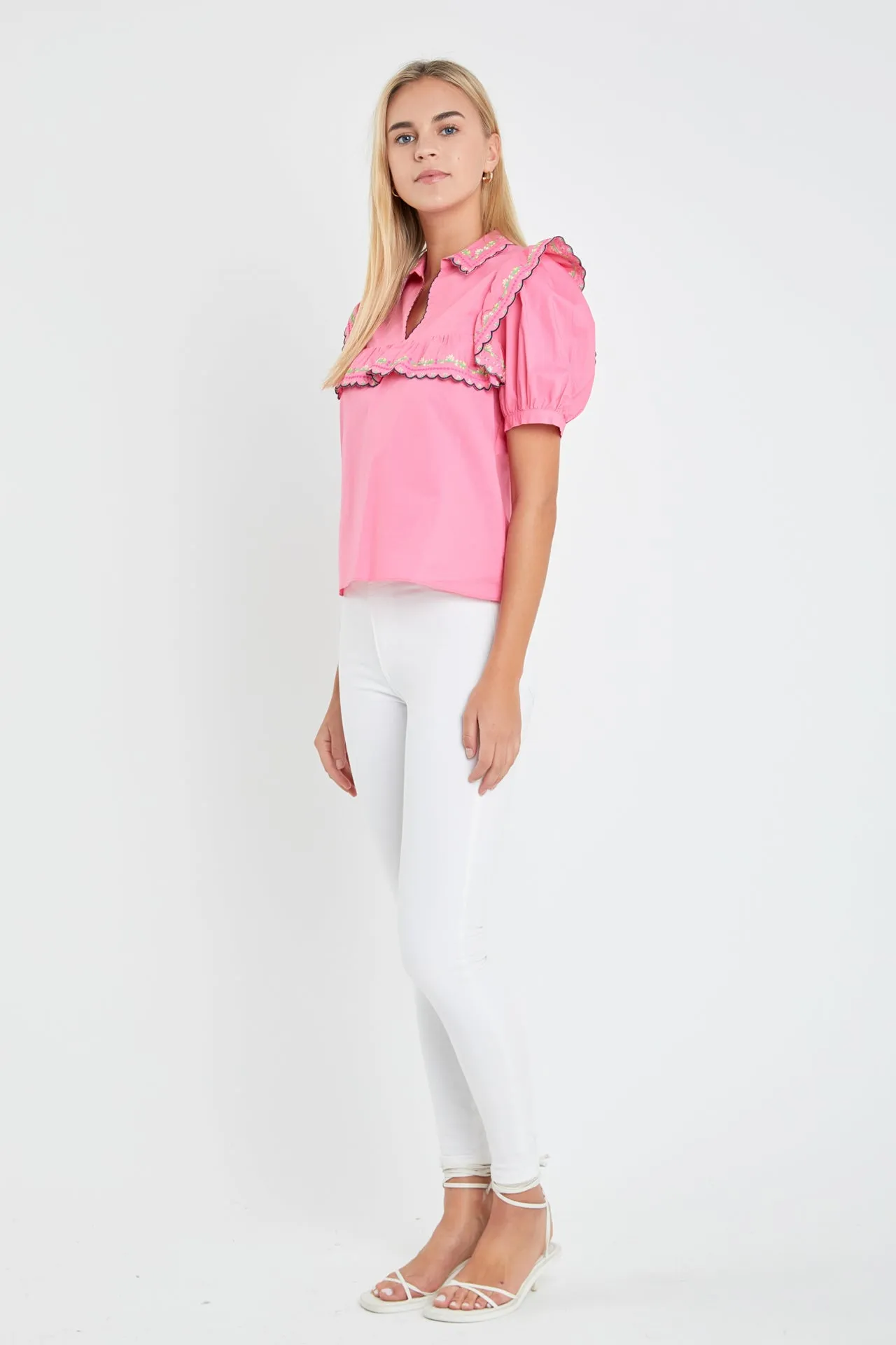 English Factory - Floral Embroidered Short Sleeve Top