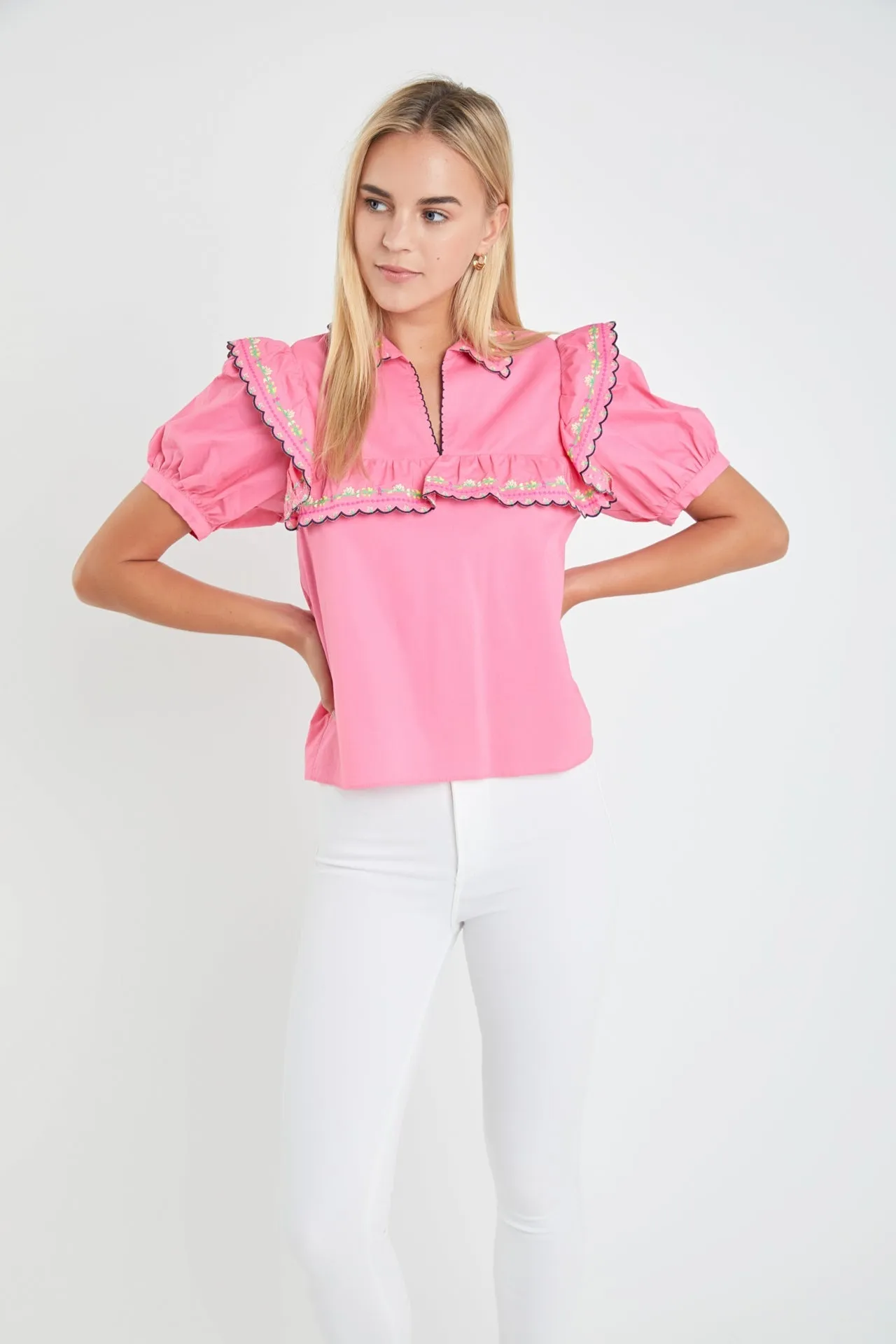 English Factory - Floral Embroidered Short Sleeve Top