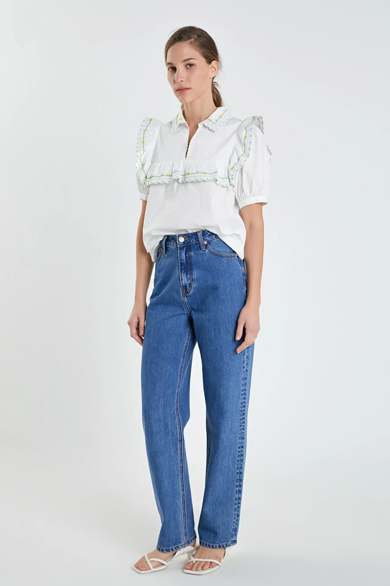 English Factory - Floral Embroidered Short Sleeve Top