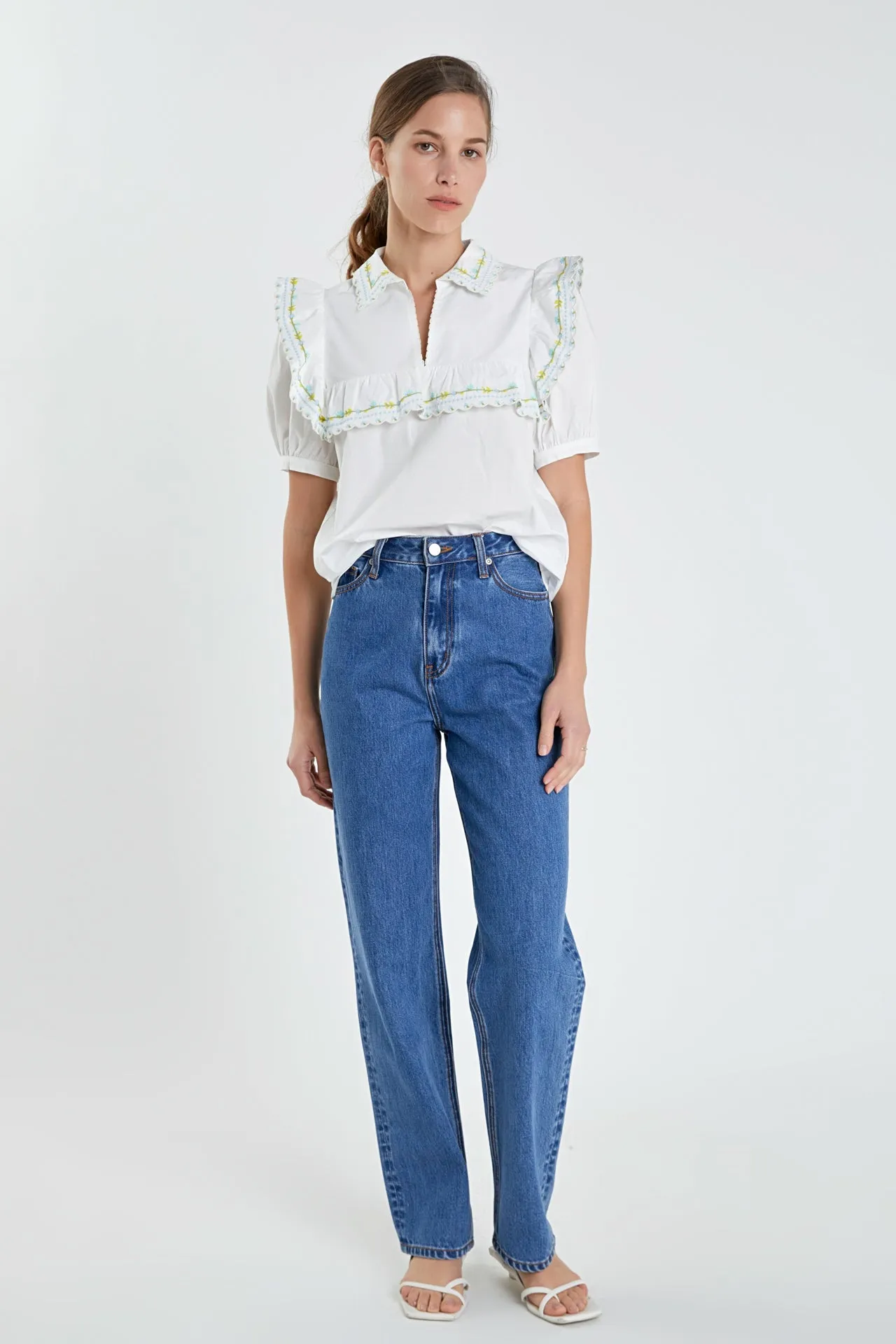 English Factory - Floral Embroidered Short Sleeve Top