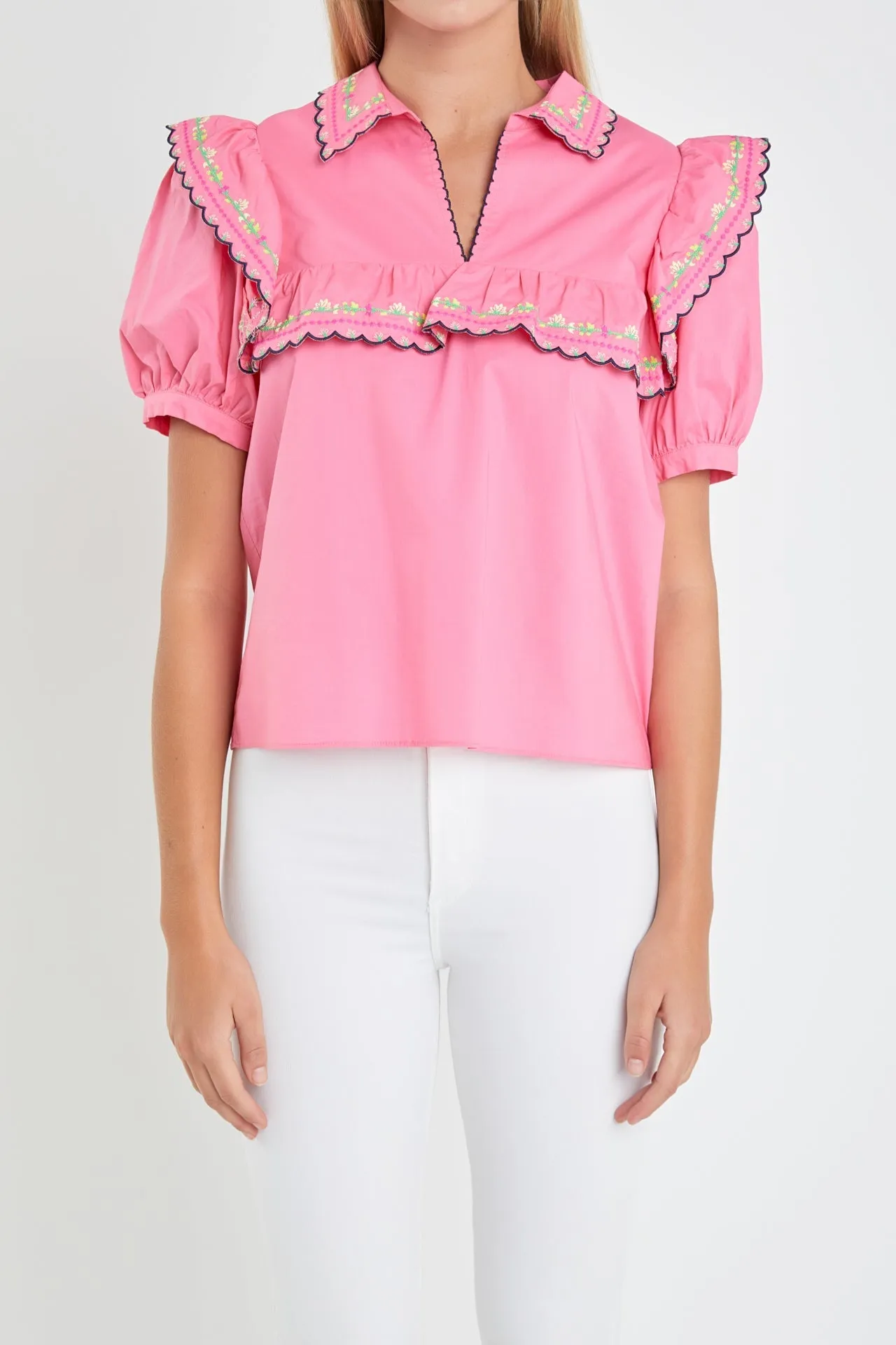 English Factory - Floral Embroidered Short Sleeve Top