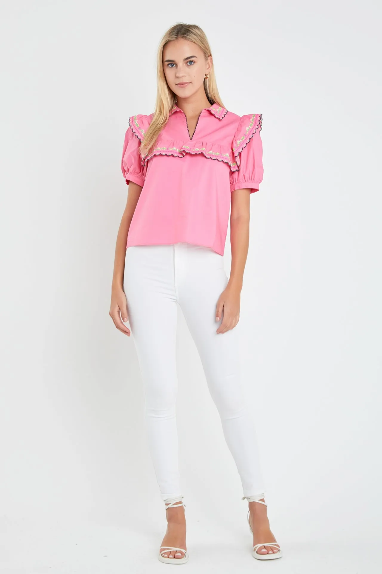 English Factory - Floral Embroidered Short Sleeve Top