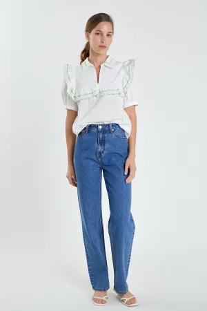 English Factory - Floral Embroidered Short Sleeve Top