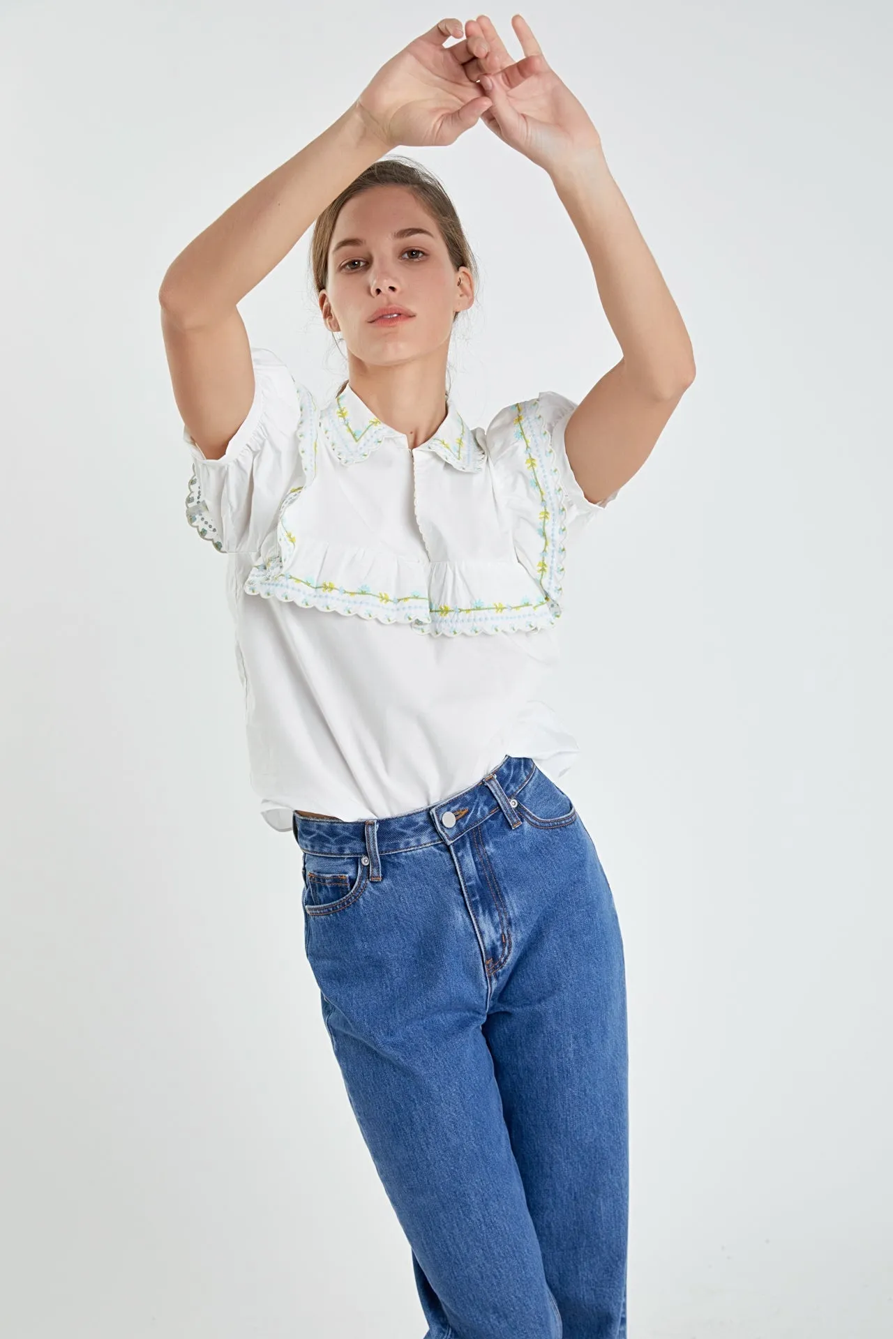English Factory - Floral Embroidered Short Sleeve Top