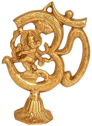 Exotic India Lord Ganesha in OM (AUM) - Brass Statue