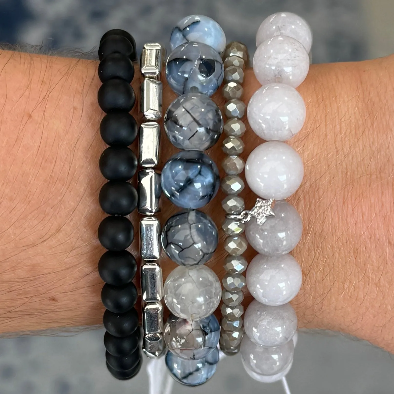 Grey Veins Agate 10mm Bracelet