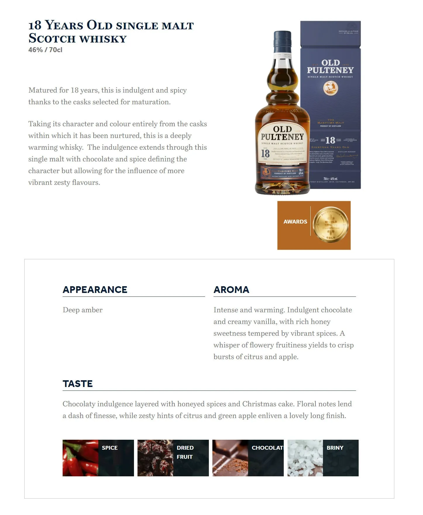 Old Pulteney 18 Year Single Malt Scotch Whisky ABV 46% 700ml with Gift Box