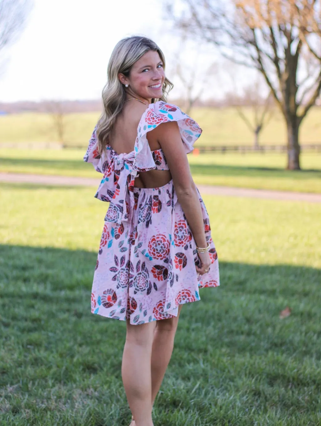 Pink & Floral Smocked Dress