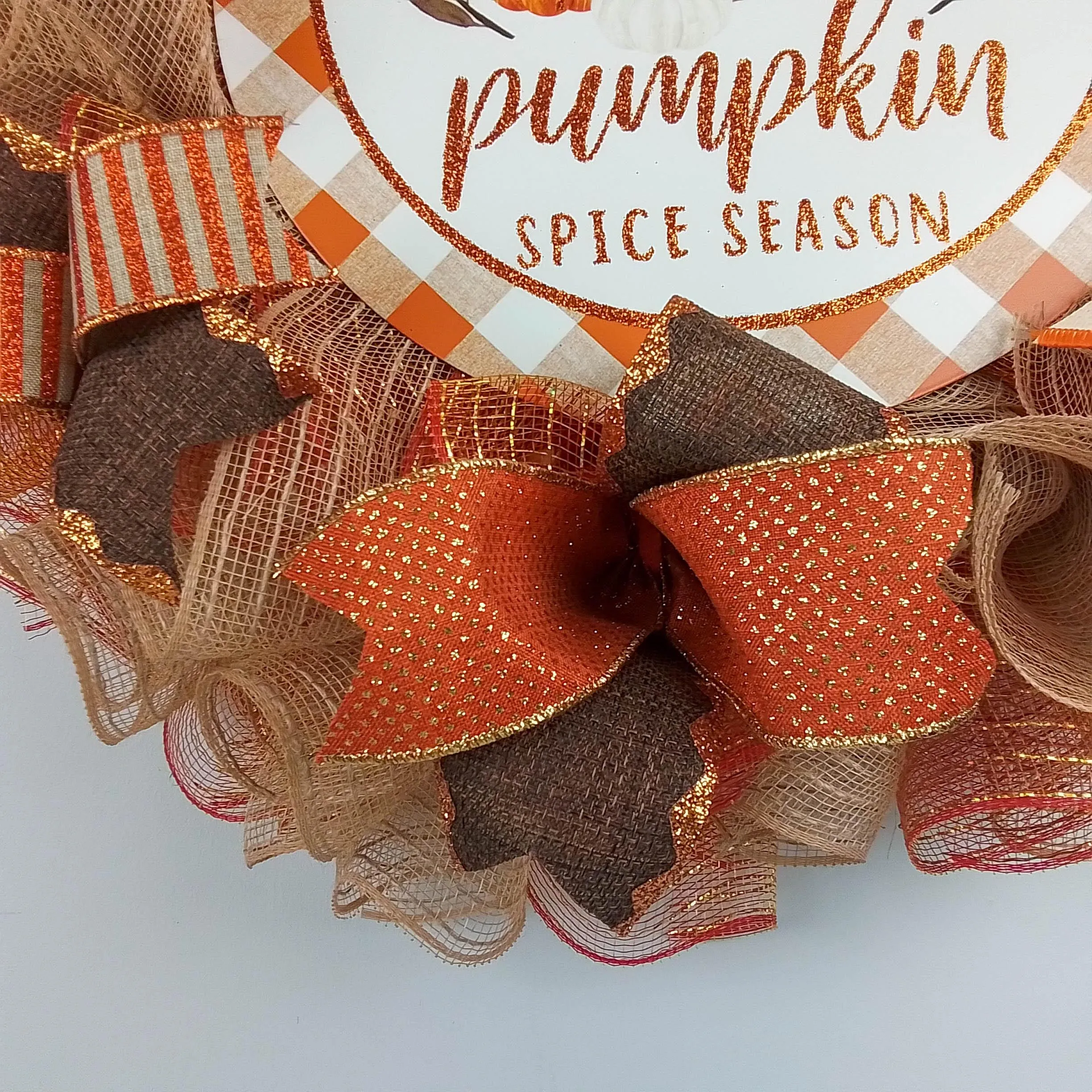 Pumpkin Spice Wreaths - PSL Happy Thanksgiving Door Wreaths - Halloween Deep Tones Fall Autumn Front Door Decor - Orange White Brown Glitter