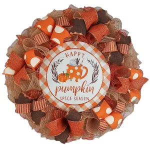 Pumpkin Spice Wreaths - PSL Happy Thanksgiving Door Wreaths - Halloween Deep Tones Fall Autumn Front Door Decor - Orange White Brown Glitter