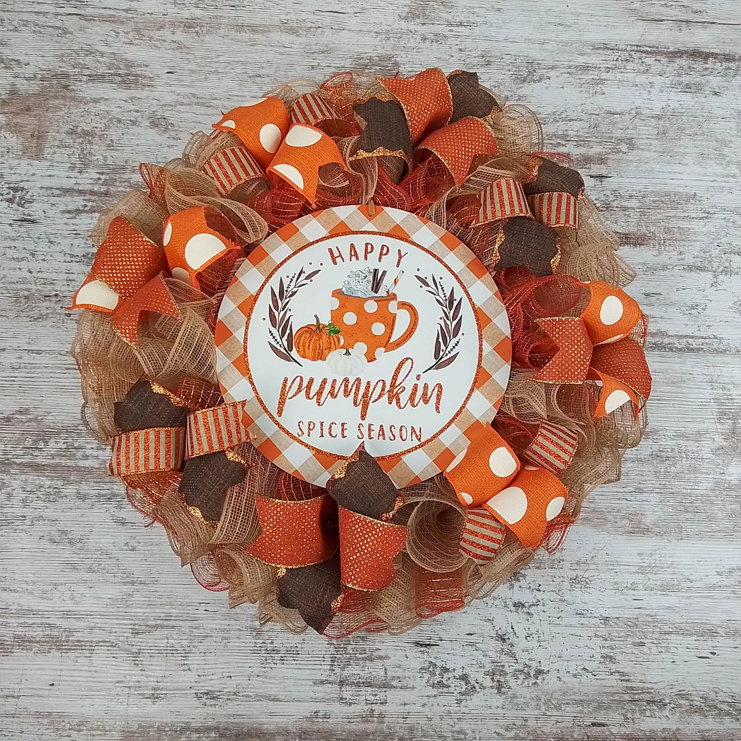 Pumpkin Spice Wreaths - PSL Happy Thanksgiving Door Wreaths - Halloween Deep Tones Fall Autumn Front Door Decor - Orange White Brown Glitter