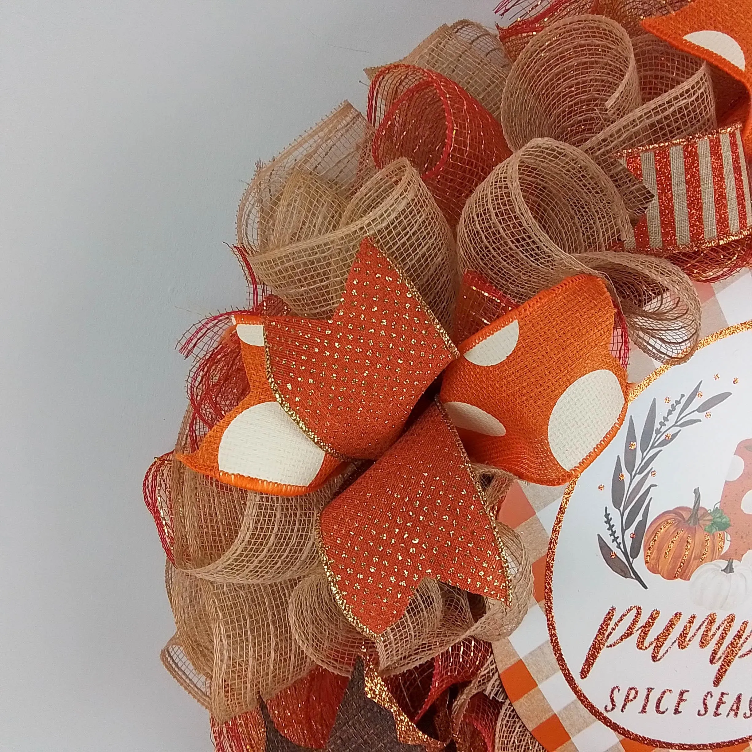 Pumpkin Spice Wreaths - PSL Happy Thanksgiving Door Wreaths - Halloween Deep Tones Fall Autumn Front Door Decor - Orange White Brown Glitter