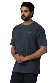 Round Neck - Navy Melange Solid T-Shirt For Men | Ariser