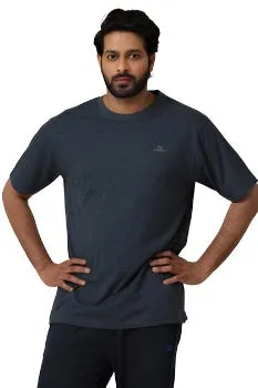 Round Neck - Navy Melange Solid T-Shirt For Men | Ariser