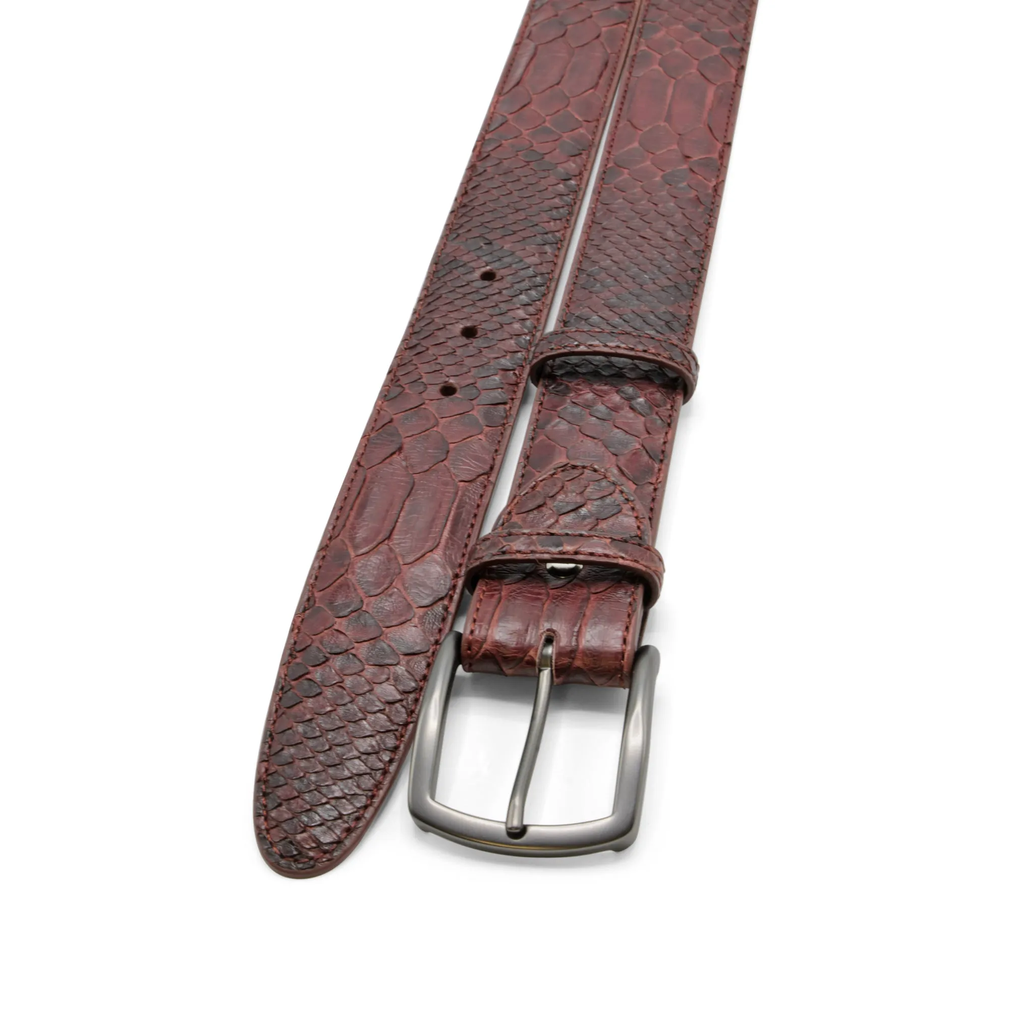 Rust Tone Genuine Python Gunmetal Prong Belt