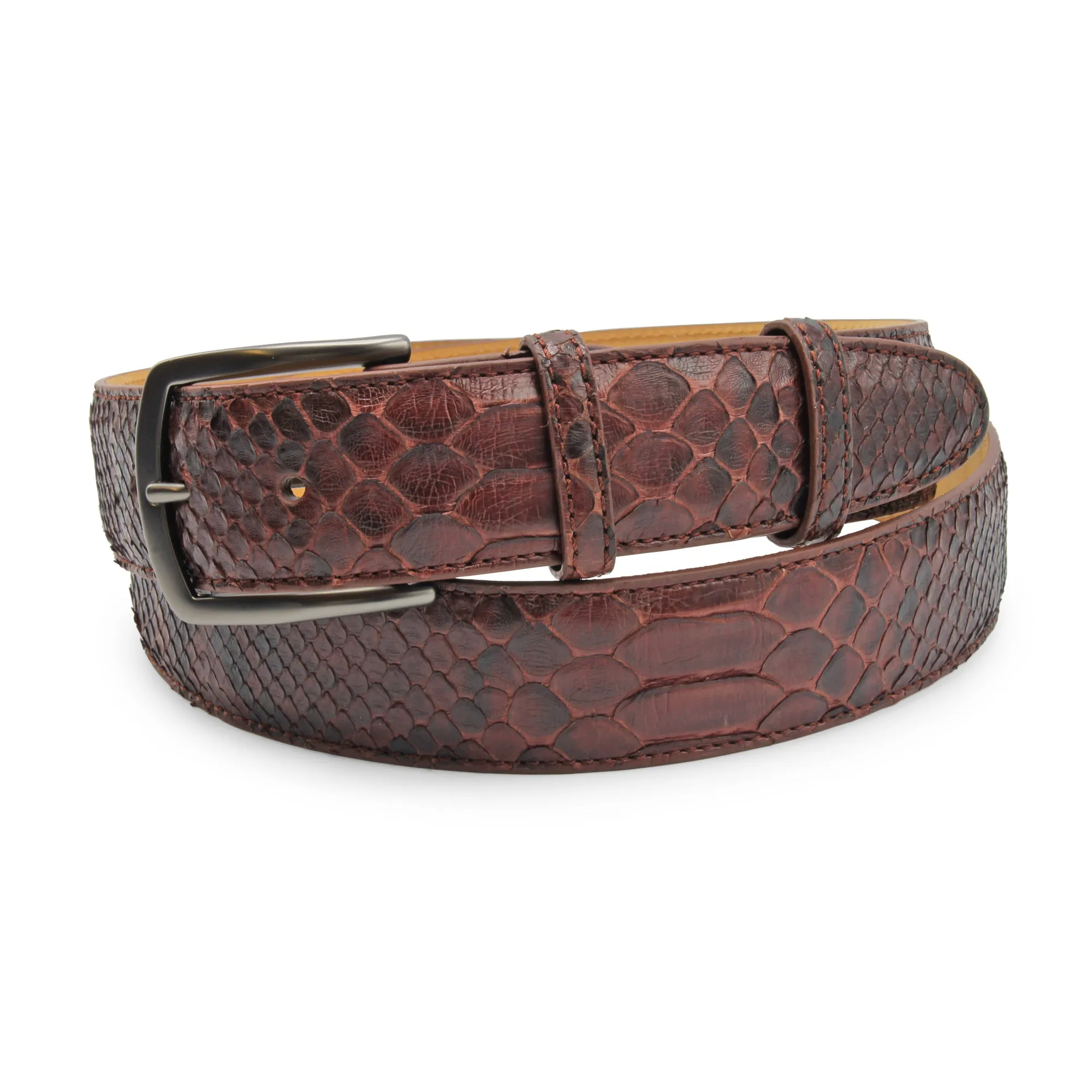 Rust Tone Genuine Python Gunmetal Prong Belt