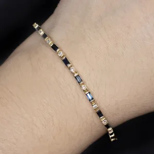 SAPPHIRE DIAMOND TENNIS BRACELET 3.76ct NATURAL BLUE BAGUETTE 14k YELLOW GOLD