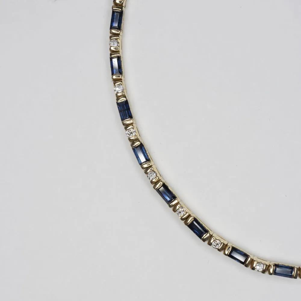 SAPPHIRE DIAMOND TENNIS BRACELET 3.76ct NATURAL BLUE BAGUETTE 14k YELLOW GOLD