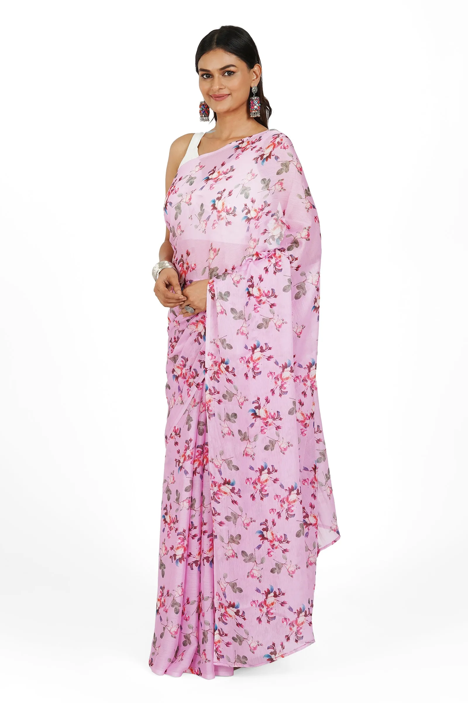 Teejh Carnation Whisper Digital Print Chiffon Saree