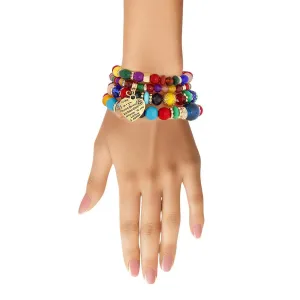 Vibrant Bead Heart Charm Bracelet Set: Color Your Wrist Ladies!