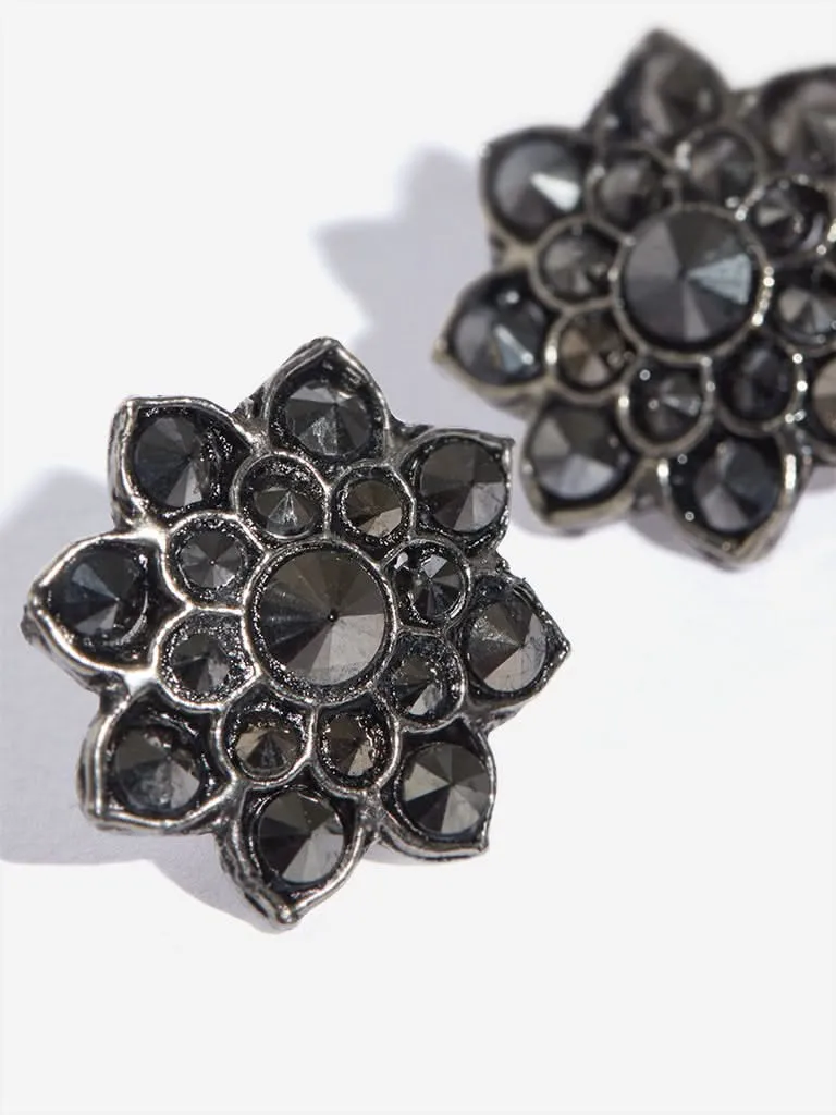 Westside Accessories Silver Floral Rhinestone Stud Earrings